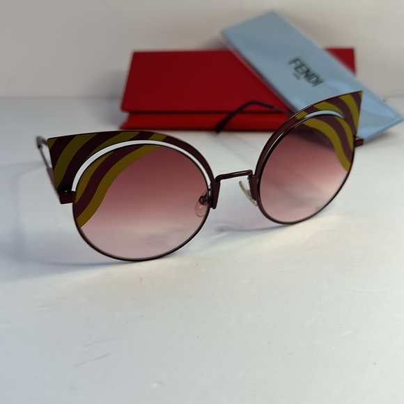 💯 - New Authentic Fendi FF 0215/s 00l9- X4 Burgundy Cat Eye Sunglasses - Picture 13 of 17